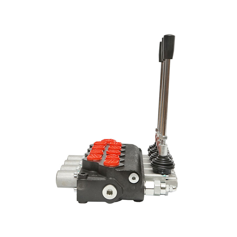 Distributore idraulico a 4 leve, valvola di sicurezza SD11, portata 80L/min, leva e riduzione -15 /+80 Breckner Germany