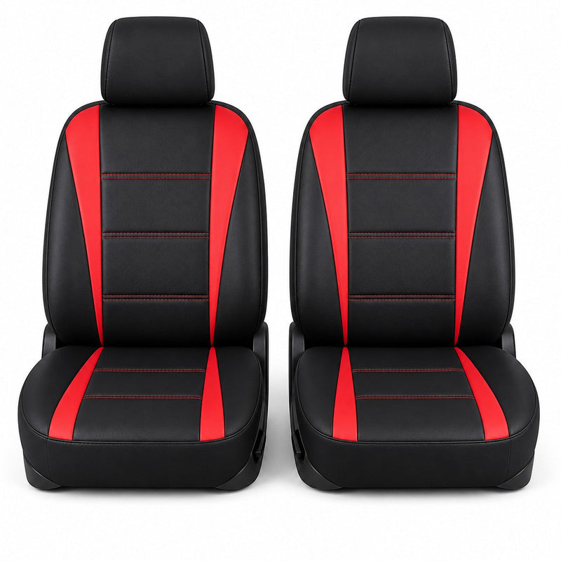 Set coprisedili universali per auto nero-rosso, pelle ecologica e materiale tessile, 8 pezzi