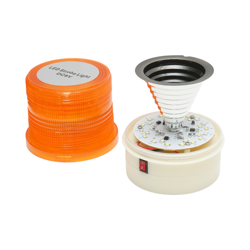 Lampeggiatore stroboscopico LED wireless portatile (24 SMD), 6 V CC (alimentato da 4 batterie AA da 1,5 V), con base magnetica.