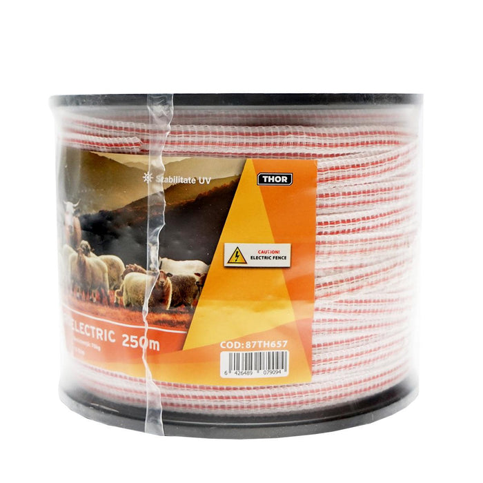 Nastro per recinto elettrico, Lunghezza 250 mt e Larghezza 10mm, 4x0.16mm SS, 13 Ohm/m, colore bianco-rosso recinzioni elettriche Thor
