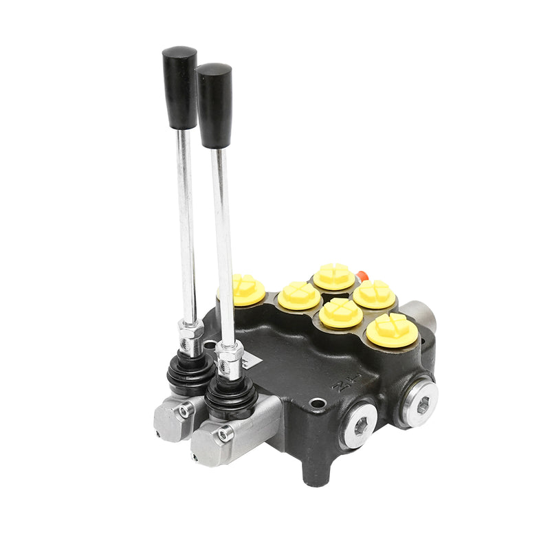 Distributore idraulico a 2 leve, portata 80 L/min, con leve e riduttori inclusi, -15 / +80. Breckner Germany