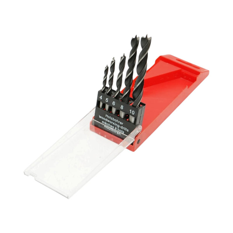 Set di 5 punte elicoidali per legno in acciaio HCS (4–10 mm) con attacco cilindrico Breckner Germany