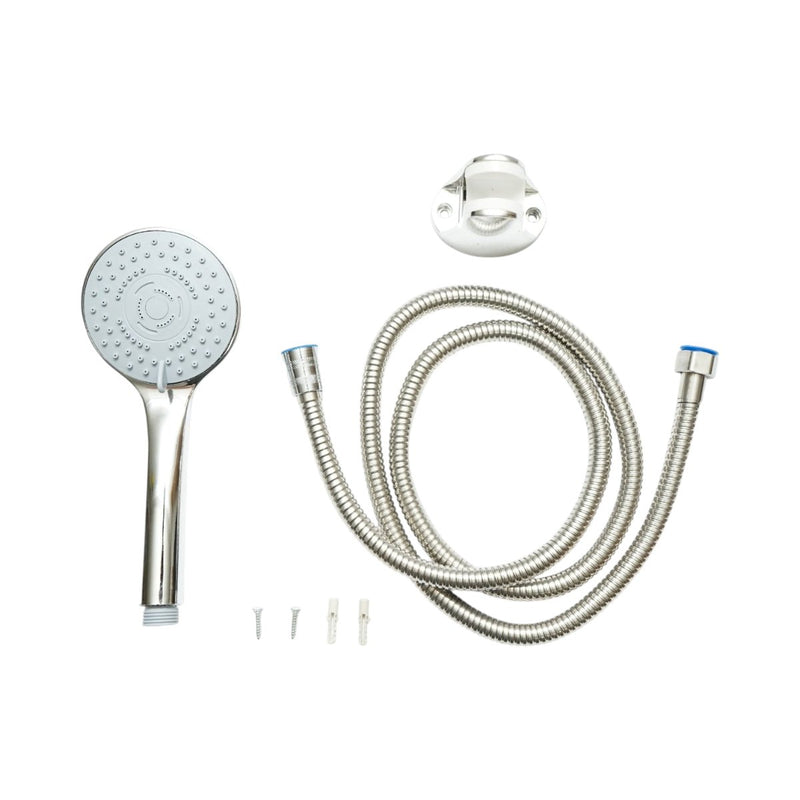 Set doccetta con flessibile zincato da 1,5 m, supporto a parete, 5 funzioni, finitura cromo lucido, materiale plastico, 92x230 mm
