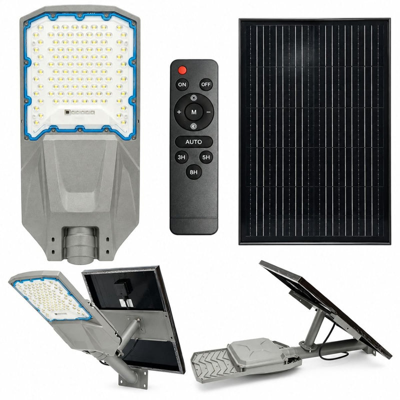 Lampione stradale solare a LED da 500 W con pannello solare da 50 W, batteria LiFePO4 da 55.000 mAh, telecomando e staffa di montaggio. Breckner Germany