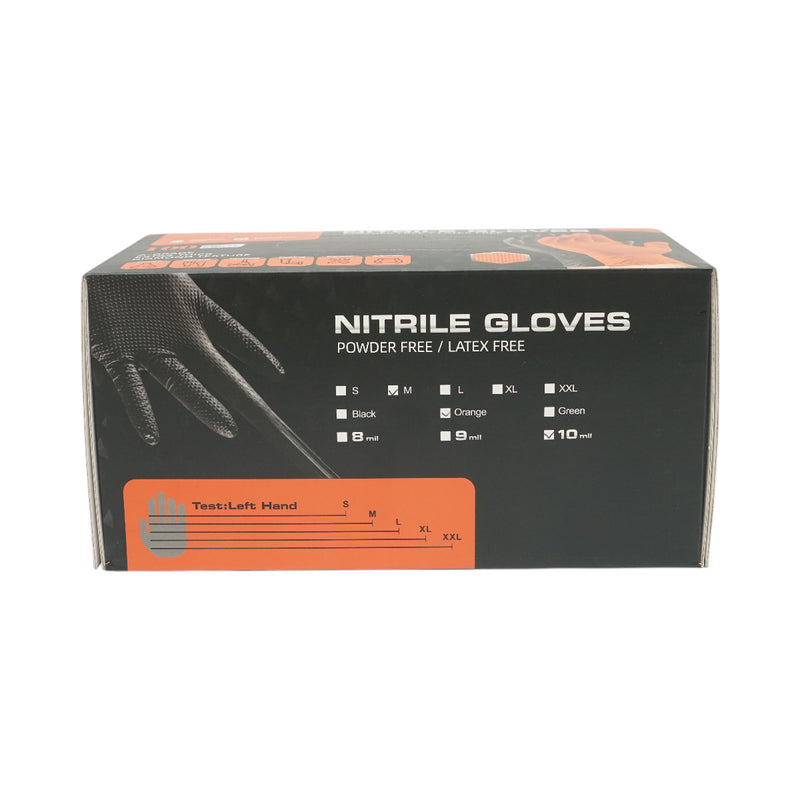 Guanti in nitrile arancioni senza polvere con texture a diamante, taglia M, 100 pezzi/scatola