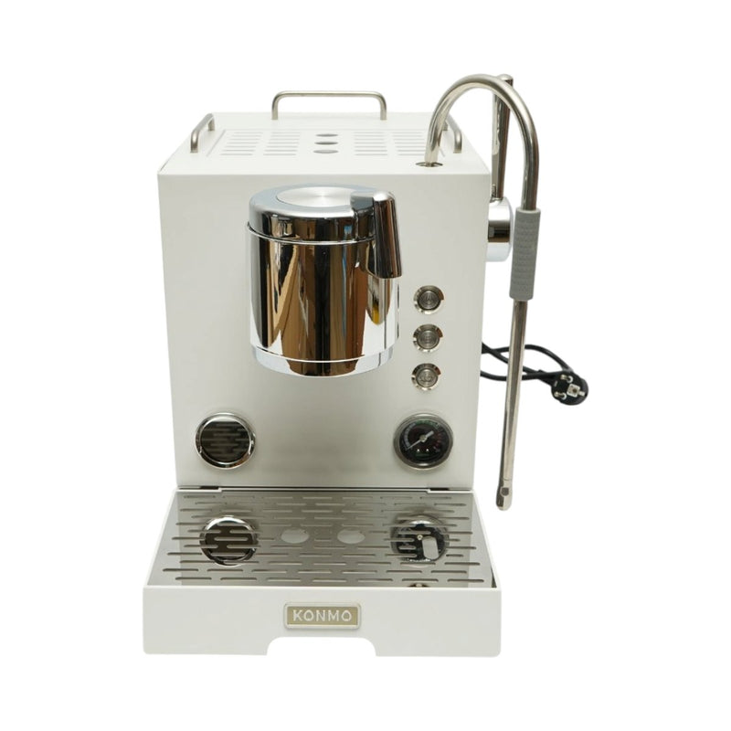 Macchina per caffè espresso professionale semiautomatica "bean-to-cup" con macinacaffè integrato, 2950 W, 220 V, doppio gruppo, sistema di montatura del latte, pressione a 20 bar, serbatoio dell'acqua da 3,5 l e collegamento alla rete idrica.