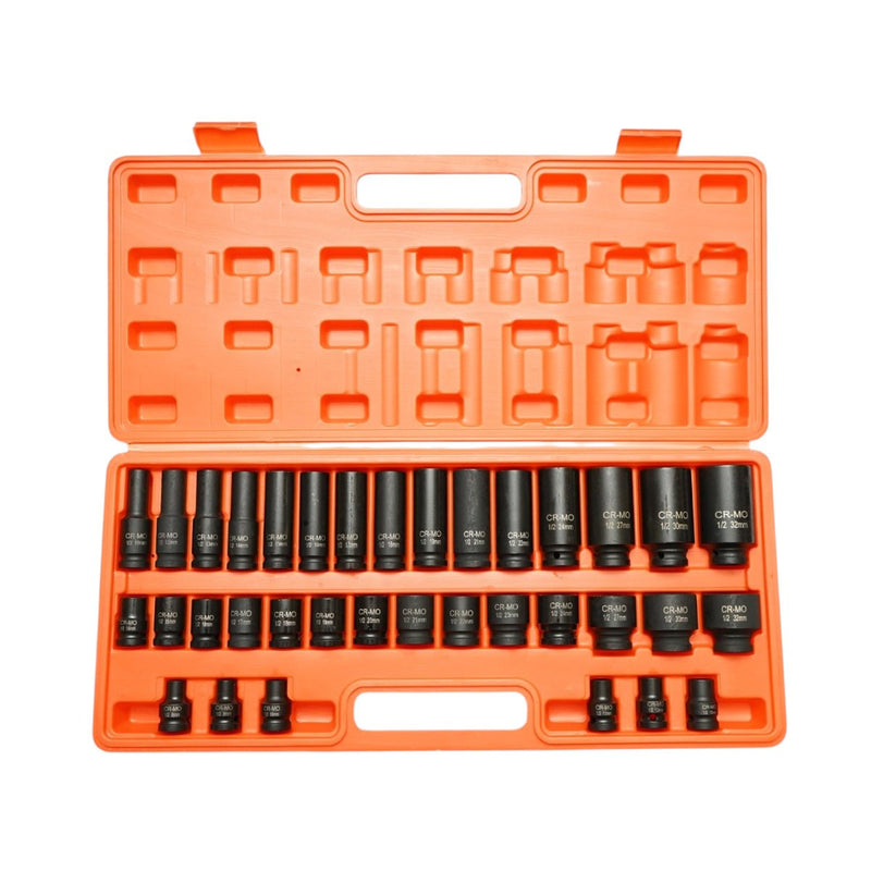 Set di 35 bussole a impatto da 1/2" in acciaio al cromo-molibdeno (standard 8–32 mm e lunghe 10–32 mm) Breckner Germany
