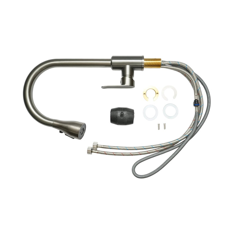 Rubinetto premium in rame per lavello da cucina con doccetta estraibile a 3 funzioni, monocomando, finitura grigio grafite satinato, flessibili inclusi