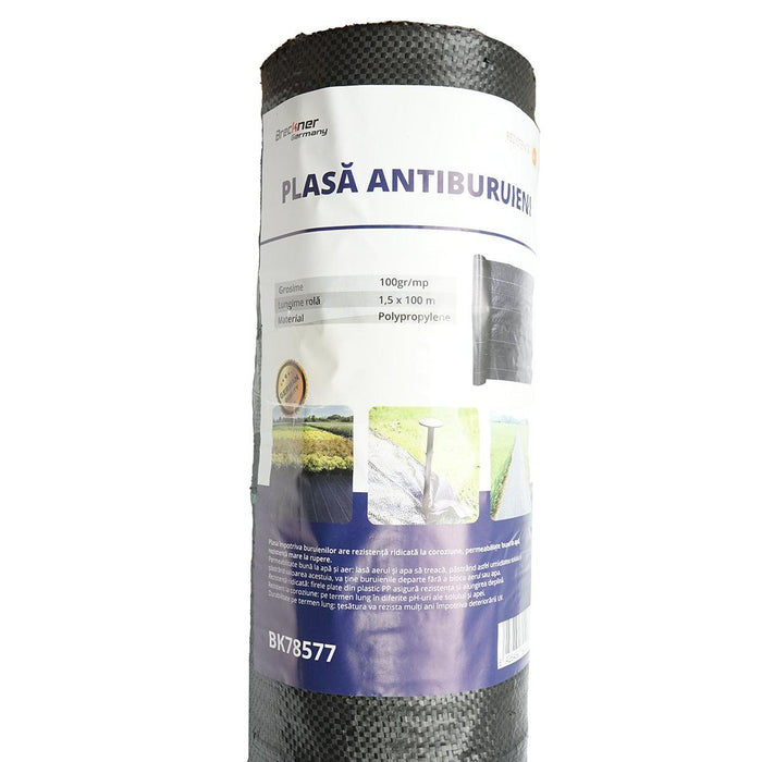 Telo Rete Pacciamatura Anti-Erbacce, 1,5x100m, 100gr/m², Nero, Permeabile, PP, Resistente UV per Giardino, Prato, Aiuole, Alberi e Arbusti