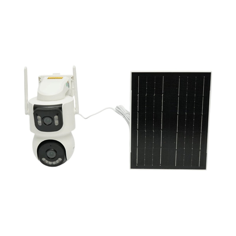 Telecamera di sorveglianza 4G con pannello solare a ricarica rapida da 7,6 W, doppio obiettivo da 4 MP, PTZ a 360°, rilevamento umano tramite IA, visione notturna a colori e app iCSee. Breckner Germany