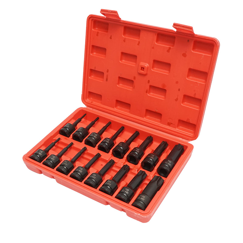 Set di bussole a impatto Torx T20-T100, 1/2 pollice quadrato 16 pezzi