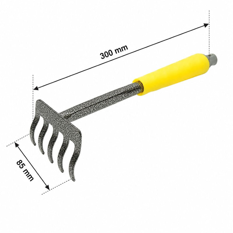 Rastrello da giardino Crownman a 5 denti in acciaio al carbonio (85x300 mm) con impugnatura ergonomica in PP