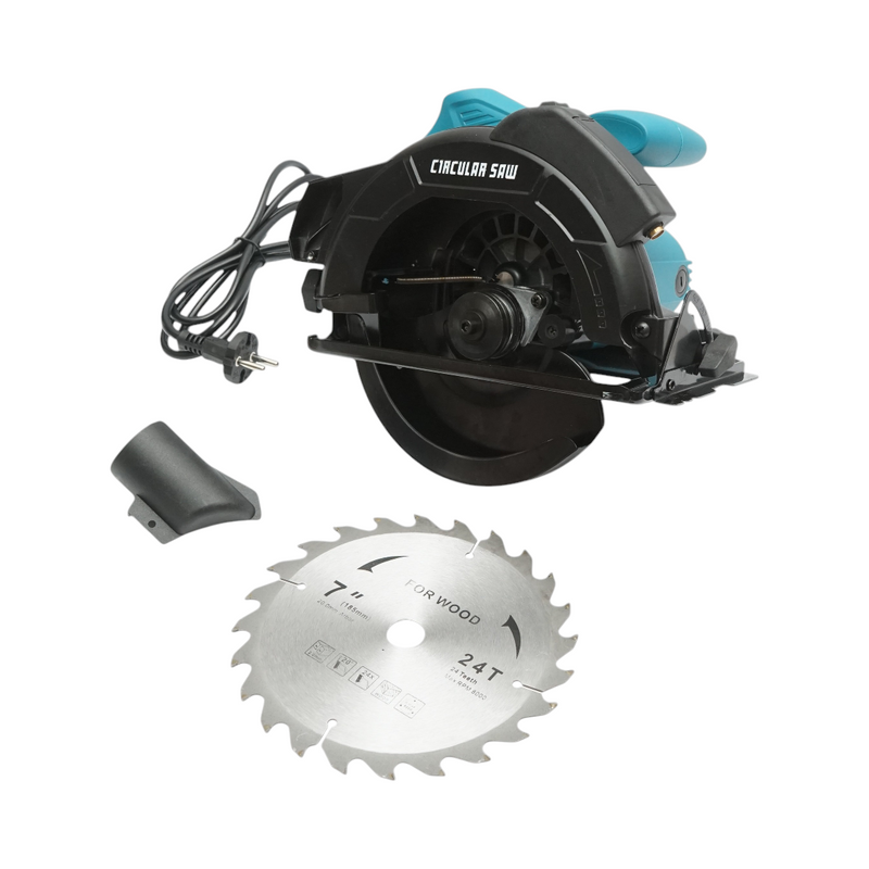 Sega circolare manuale con laser da 1050 W, 220 V, disco da 185 mm, taglio inclinabile da 0° a 45°, velocità 5000 giri/min.