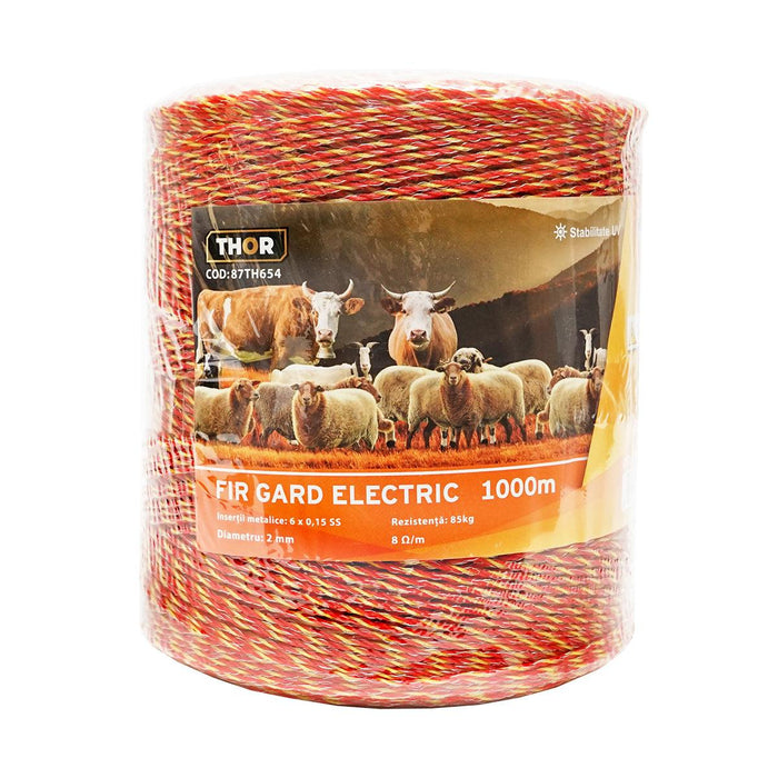 Filo per recinto elettrico, Lunghezza 1000 mt, Ø2mm. 6x0.15mm 8 Ohm/m SS, colore arancione/giallo, Recinzioni Elettriche Thor