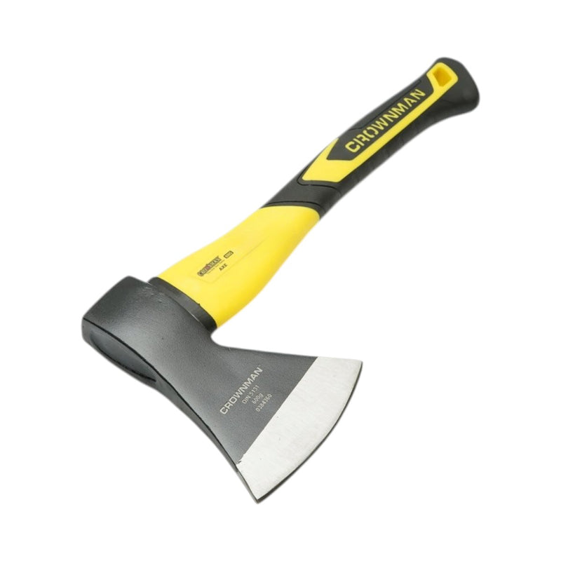 Accetta professionale Crownman da 600 g con lama in acciaio forgiato, manico in fibra di vetro e impugnatura antiscivolo in TPR.