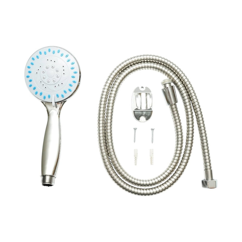 Set doccetta con flessibile zincato da 1,5 m, supporto a parete, 5 funzioni, finitura cromo lucido, materiale plastico, 95x220 mm