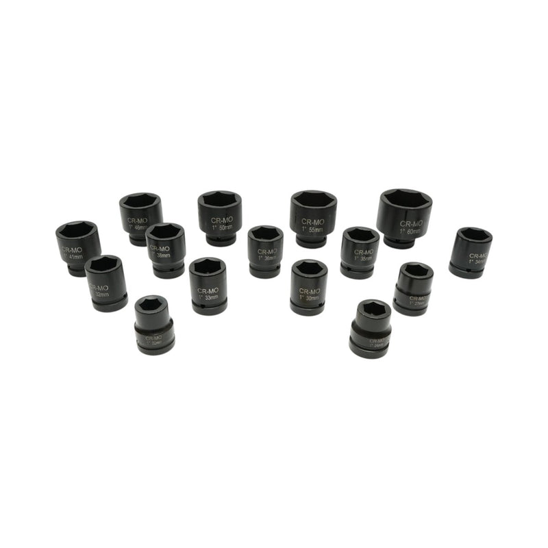 Set di 15 bussole a impatto da 1" in acciaio al cromo-molibdeno: bussole corte (22–36 mm) e lunghe (38–60 mm) Breckner Germany