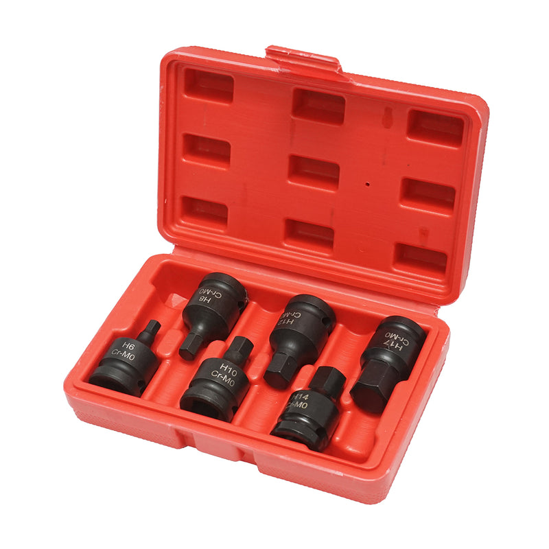 Set di chiavi a bussola esagonali a percussione H6-H17, quadrate da 1/2 pollice Cr-Mo 6 pezzi
