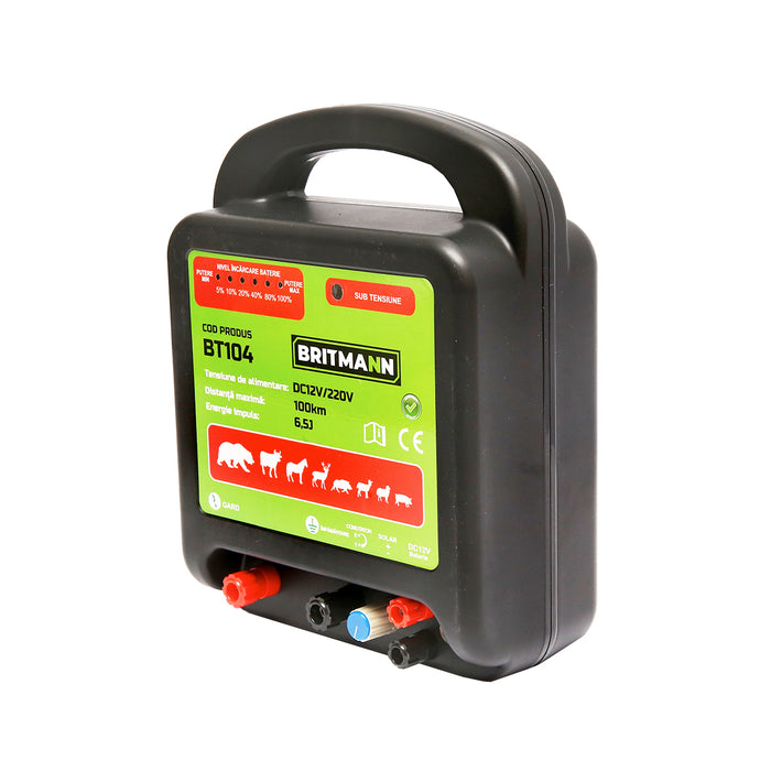 Elettrificatore DC 12/220V, 6.5 Joule, 100 km, per recinto elettrico, BRITMANN