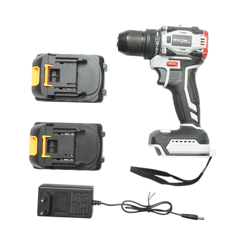 Avvitatore e trapano brushless con 2 batterie al litio 21V/1,5Ah, coppia 40Nm, mandrino da 10mm, velocità 1350rpm Breckner Germany