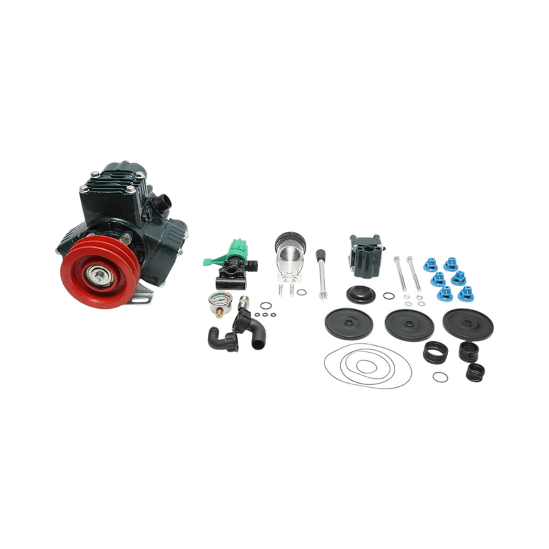 Pompa a 4 membrane (4 CV / 3 kW), portata 45 l/min, pressione 25 bar, velocità 500–600 giri/min.