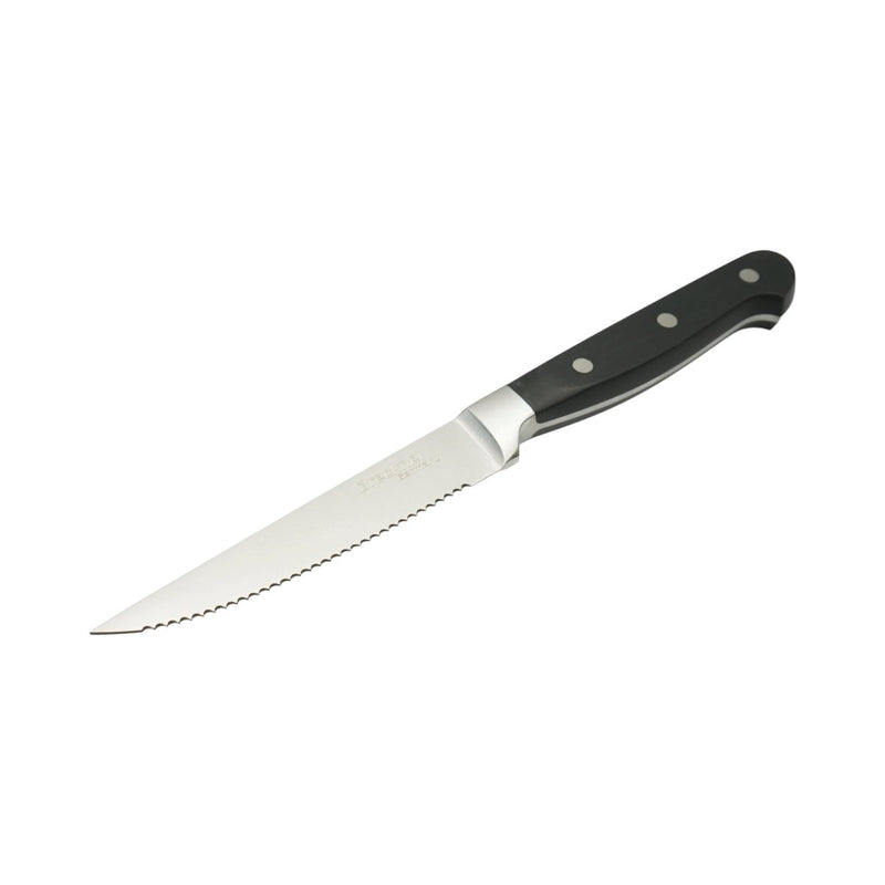 Coltello da bistecca professionale da 11 cm, lama seghettata in acciaio 5Cr15MoV, manico in ABS nero. Breckner Germany