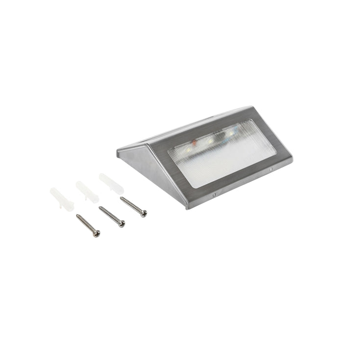 Lampada LED per scale e recinzione 3x0,06W con pannello solare da 4W, batteria da 3,2V e corpo in acciaio inox satinato