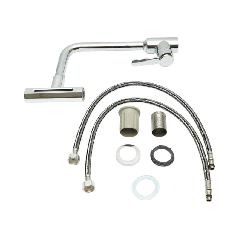 Rubinetto per lavello cucina con getto a cascata, 4 modalità di flusso, bocca girevole a 360°, comando monocomando, finitura cromata lucida, lega di zinco, tubi flessibili inclusi.