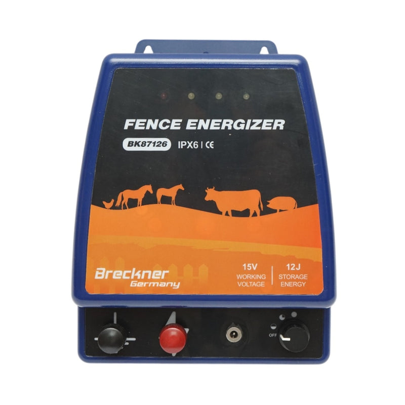 Elettrificatore per recinti elettrici da 12 Joule, 12V/220V, portata 80 km, grado di protezione IPX6 Breckner Germany
