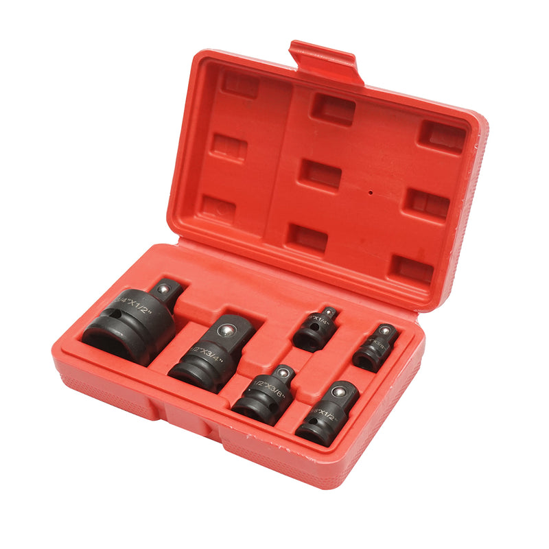 Set da 6 pezzi di adattatori per bussole a impulsi per cricchetti, con attacchi quadri da 1/4", 3/8", 1/2" e 3/4".