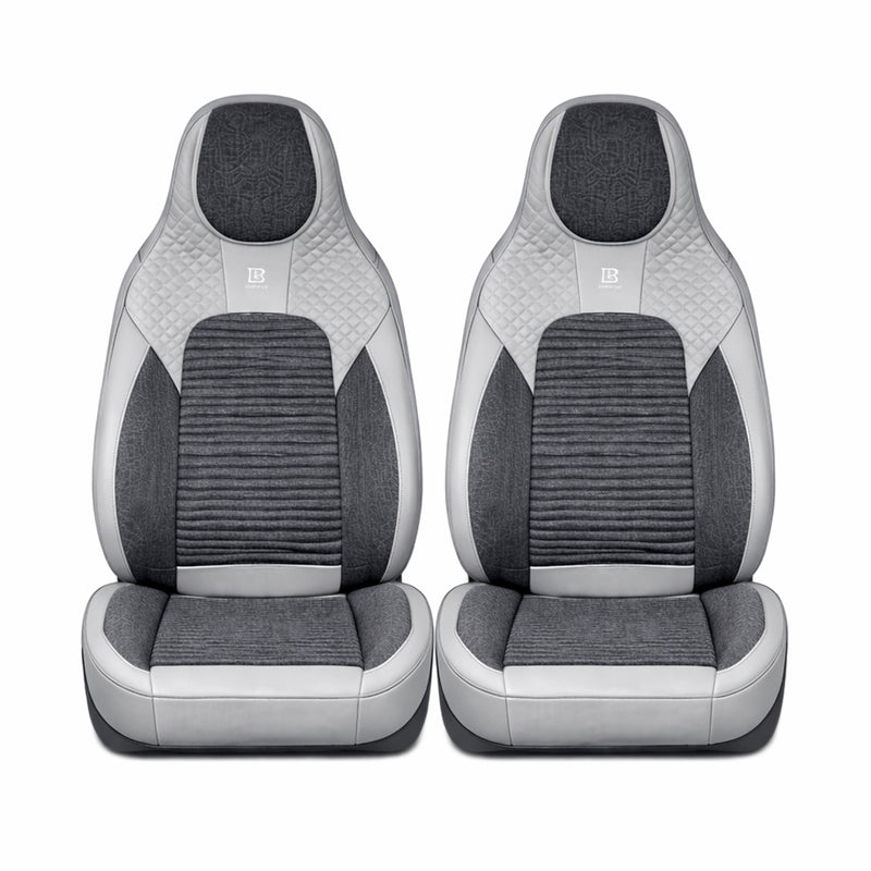 Set coprisedili auto universali premium grigio crema, design ergonomico sportivo, pelle ecologica con inserti tessili, 11 pezzi
