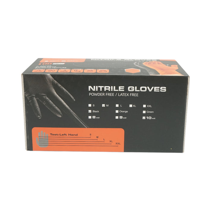 Guanti in nitrile neri senza polvere con texture a diamante, taglia M, 100 pezzi/scatola
