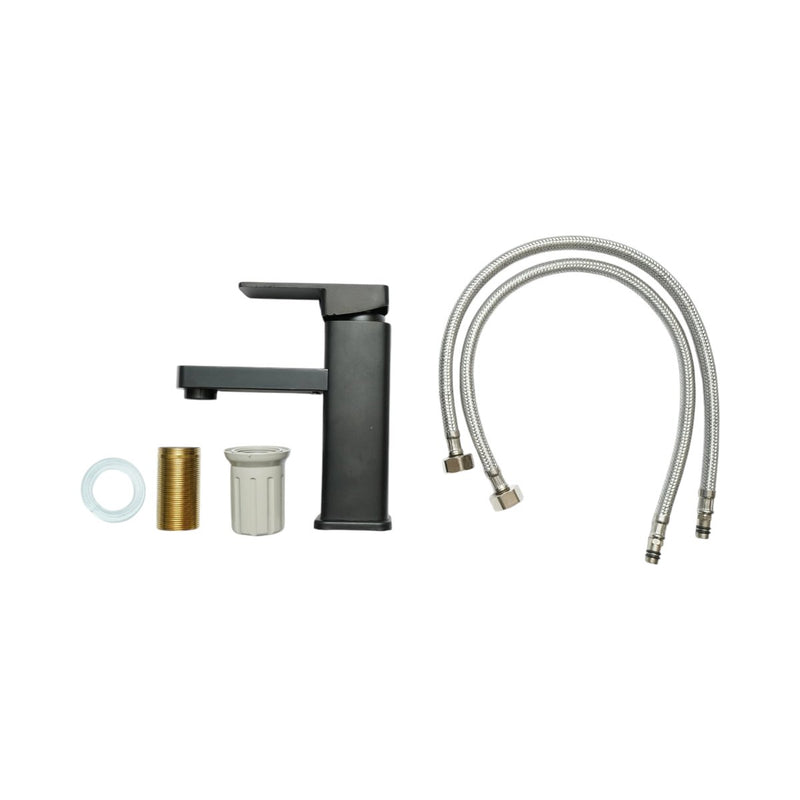 Miscelatore monocomando quadrato per lavabo, nero opaco, flessibili inclusi Breckner Germany
