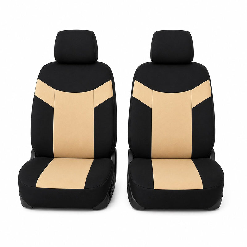 Set coprisedili universali per auto color crema-nero, materiale tessile 8 pezzi