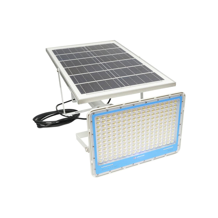 Proiettore LED 400W, 6500K con pannello solare 28W, telecomando e batteria 40Ah