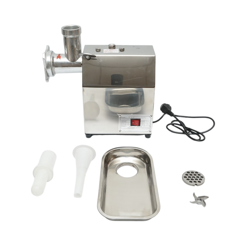 Tritacarne elettrico inox + alluminio 1200W, 220V, capacità 100 kg/h, adattatore per salsicce, 1 setaccio e 1 coltello inclusi 340x185x365mm