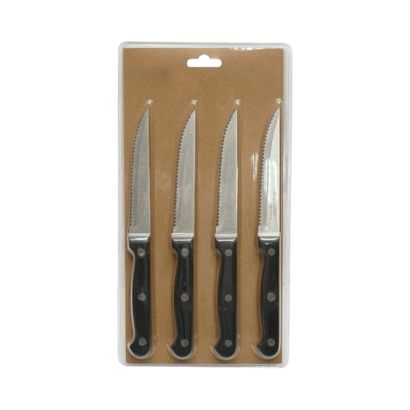 Set di 4 coltelli da bistecca (11 cm), lama seghettata in acciaio 3Cr13, manico in bachelite nera Breckner Germany