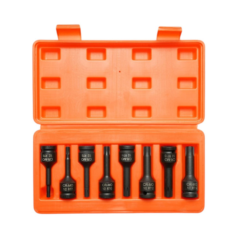 Set di 8 bussole Ribe Bit (RT7–RT18), attacco da 1/2", in acciaio Cr-Mo Breckner Germany