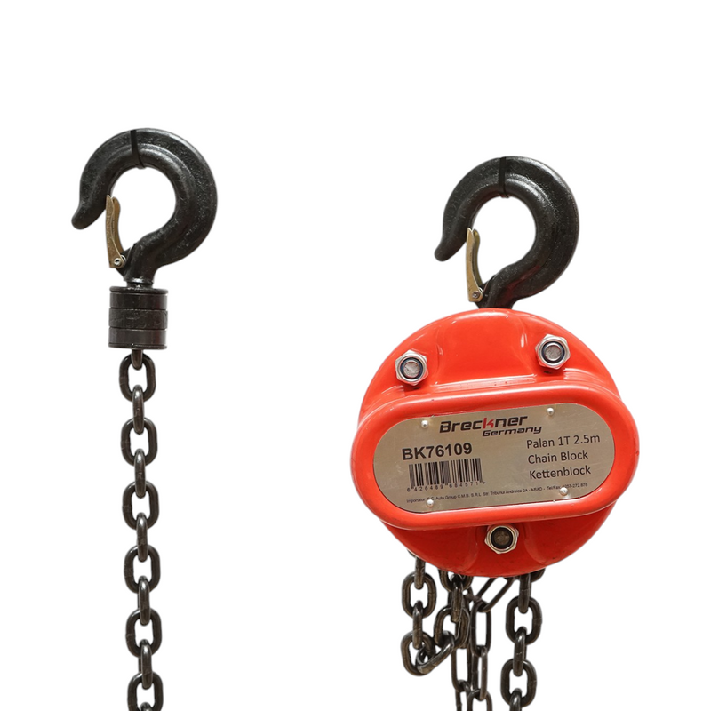 Paranco manuale a catena da 2,5 m, carico massimo 1000 kg, gancio di sicurezza Breckner Germany