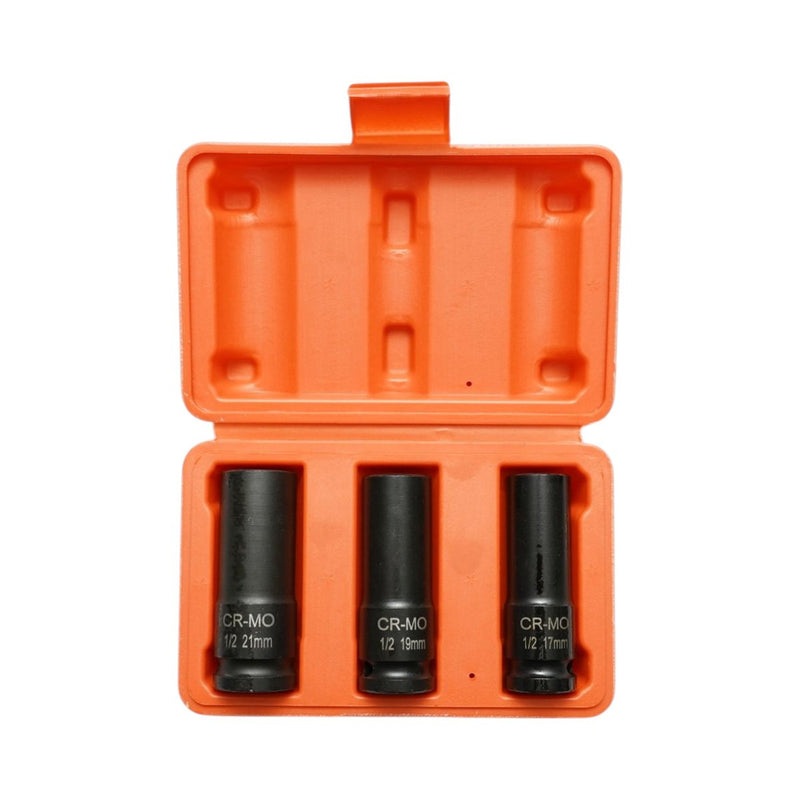 Set di 3 bussole a impatto lunghe (17 mm, 19 mm, 21 mm), attacco da 1/2", Cr-Mo Breckner Germany