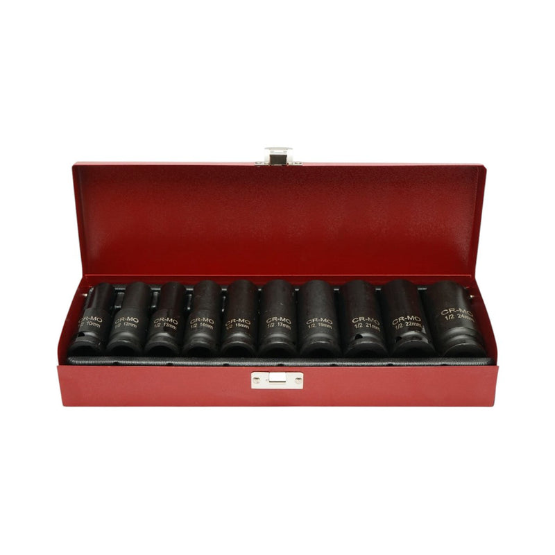 Set di 10 bussole a impatto lunghe con attacco da 1/2" (10–24 mm), Cr-Mo Breckner Germany