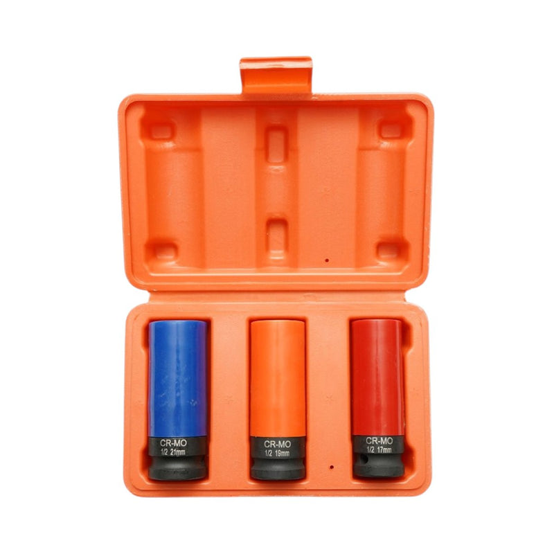 Set di bussole a impatto per dadi ruota con protezione per cerchi (17 mm, 19 mm, 21 mm, attacco 1/2", Cr-Mo) Breckner Germany