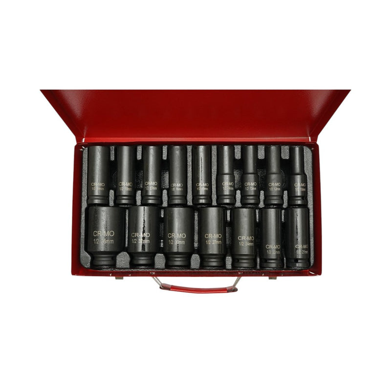 Set di 16 bussole a impatto lunghe, 10–36 mm, attacco 1/2", Cr-Mo Breckner Germany