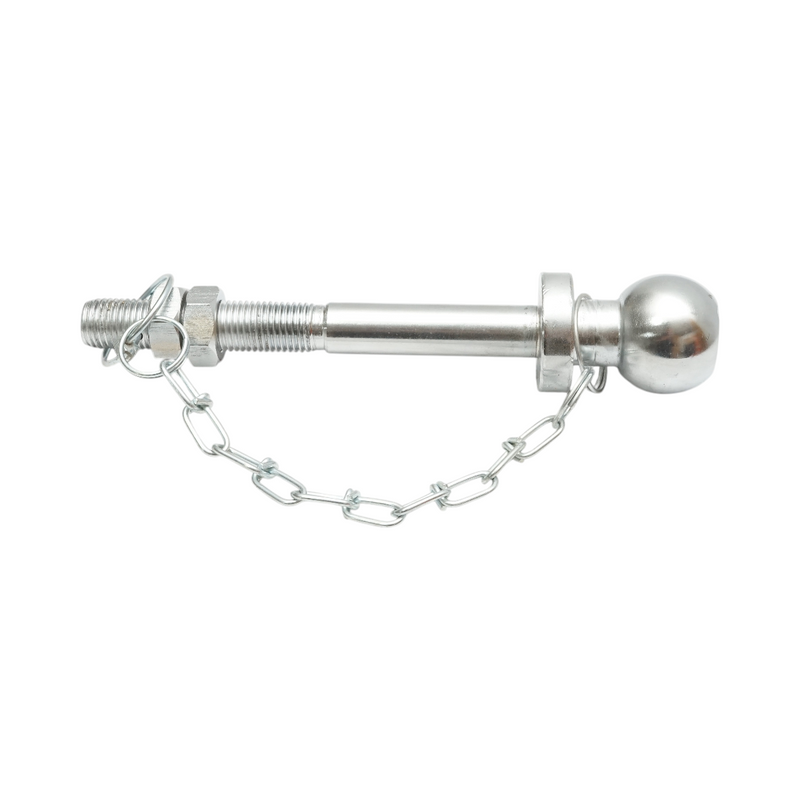 Sfera di traino da 50 mm, filettatura M22, lunghezza 190 mm, con catenella e spina di sicurezza.
