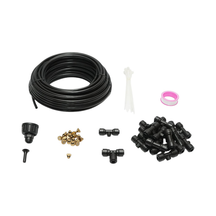 Kit completo per nebulizzazione dell'acqua con tubo da 20 m, ugelli in ottone per terrazza e giardino (65 pezzi)