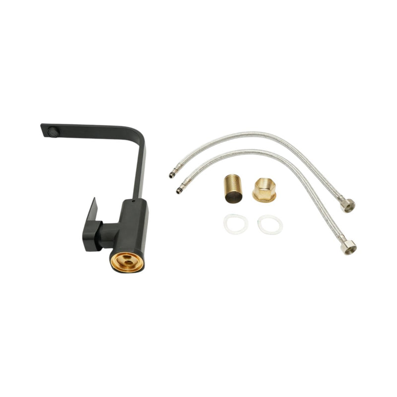 Miscelatore per lavello cucina nero opaco con canna alta quadrata, monocomando, flessibili inclusi Breckner Germany