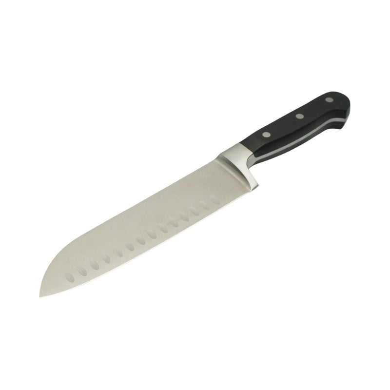 Coltello Santoku professionale da 18 cm, lama in acciaio 5Cr15MoV con filo alveolato, manico in ABS nero. Breckner Germany