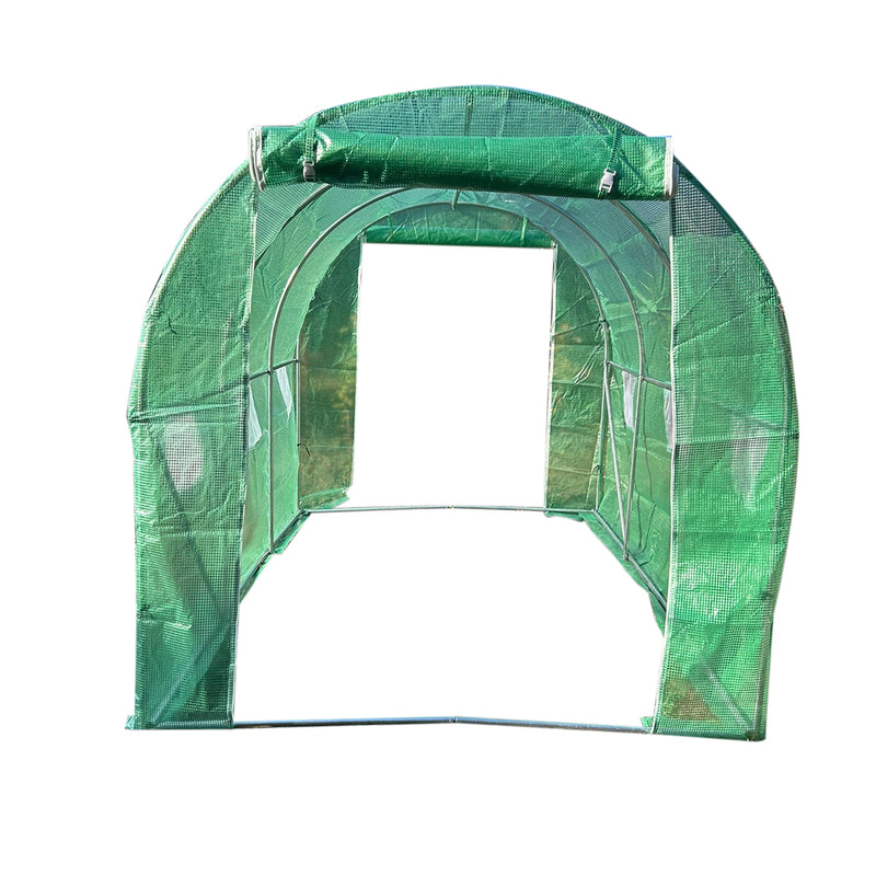 Serra da giardino 400×300×200 cm con sistema di irrigazione, telo verde in PE con rete 140 g/m² anti-UV, 8 finestre, 2 porte, tubo in acciaio zincato 25 mm THOR