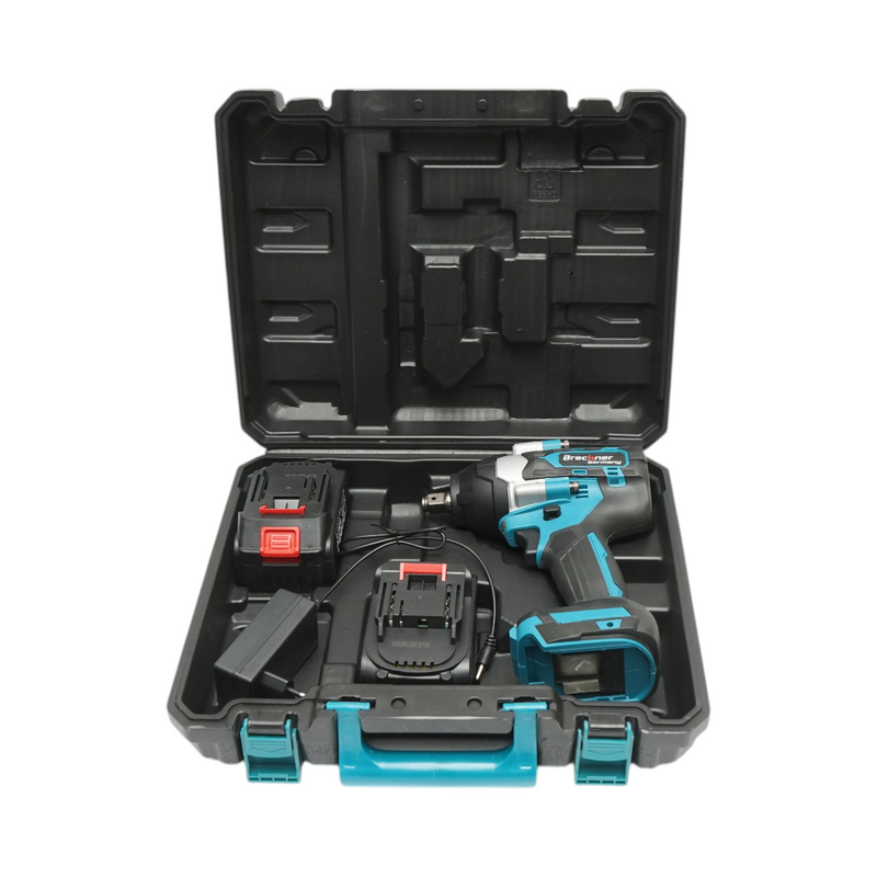 Avvitatore a impulsi da 1/2", due batterie agli ioni di litio da 21 V e 3 Ah, LED, coppia di 800 Nm, motore brushless Breckner Germany