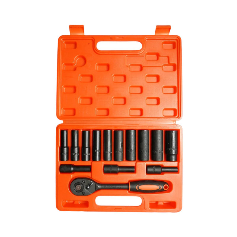 Set di 14 bussole lunghe (8–24 mm) con cricchetto da 1/2" (Cr-V) Breckner Germany